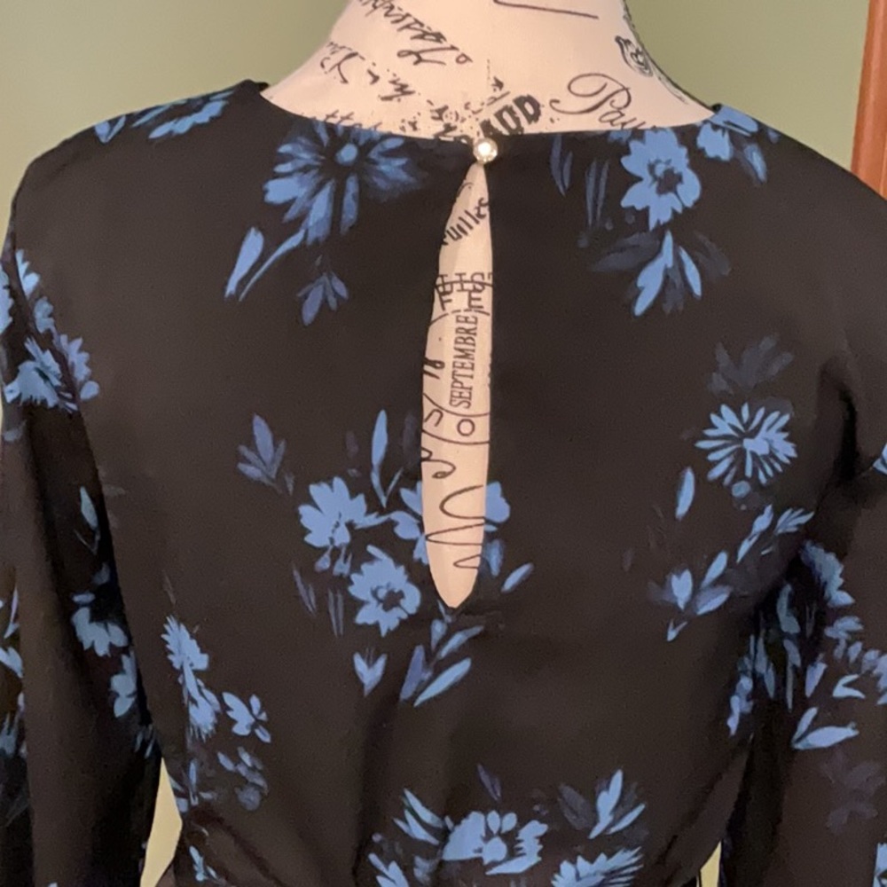 H&M Black and Blue Sheath Dress with Bishop Sleeves - Picture 4 of 5